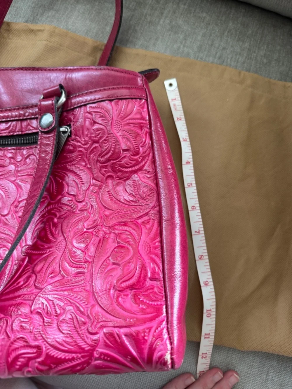 Patricia Nash Fuscia Pink Magenta Poppy Tooled Leather Handbag Country